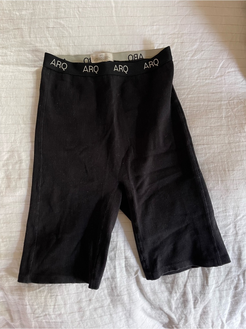 ARQ Black Ribbed High-Waist Logo Shorts